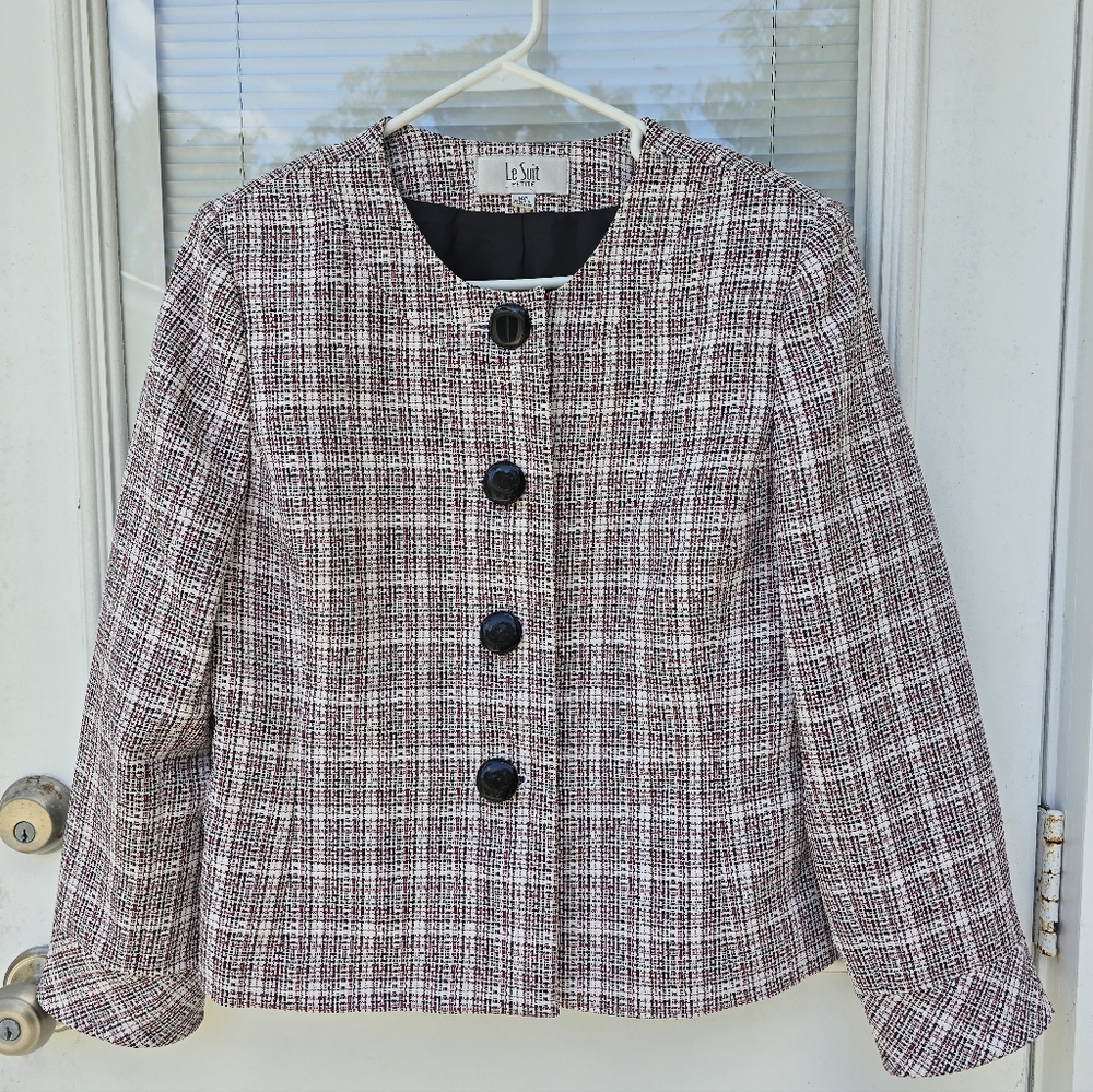 Le Suit Women's Tweed Blazer - Red and White